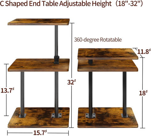 LAIDUOLEOE 3 Swivel Side Table for Couch, Tier Small End Table Adjustable Height with Rotatable Tray, Space Saving