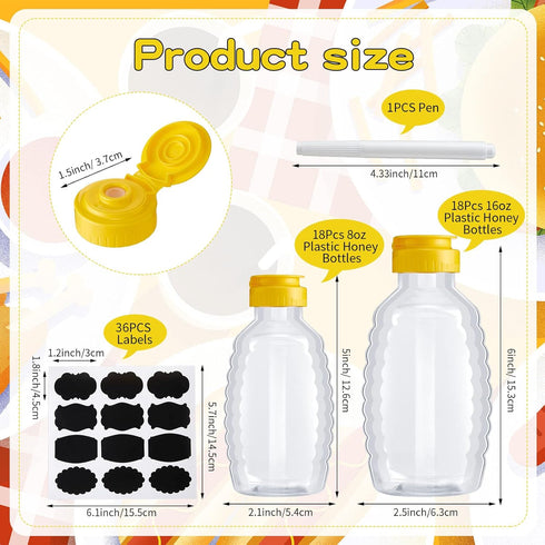 36 8/16 oz 36 1 Pieces Honey Bottles Squeeze Honey Bottles Clear Plastic Honey Bottles Honey Jar Container with Pcs
