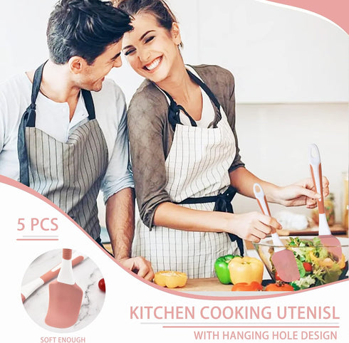 Silicone Kitchen Cooking Utensils Set, 5 Pcs Heat Resistant Spatula Set for Baking, Nonstick Cookware, Dishwasher Safe