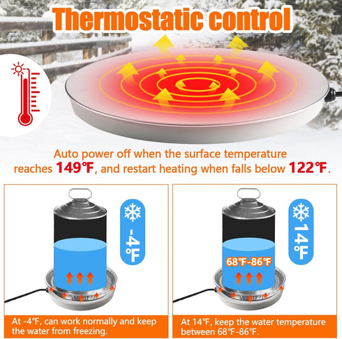 75W 1-3 MEWTOGO Chicken Water Heater for Winter - Energy Saving Chicken Coop Accessories, Thermostatically Controlled