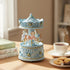 Elegant Blue Carousel Music Box,Handcrafted Rotating Horses & Floral Details Musical Figurine