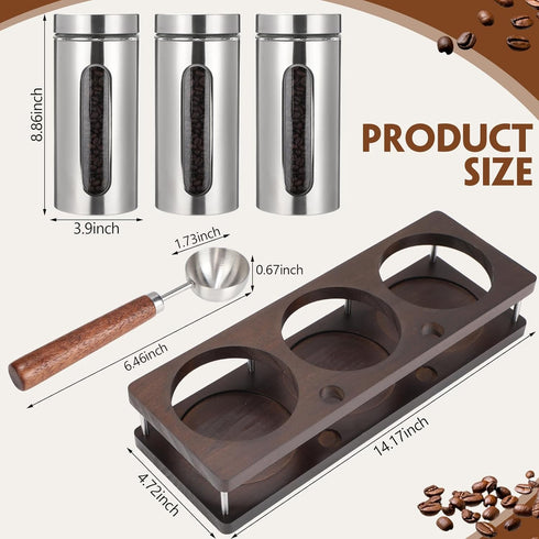 3 50oz Set Suclain Stainless Steel Coffee Grounds Canisters with Shelf x Sugar Coffee Bean Storage Container