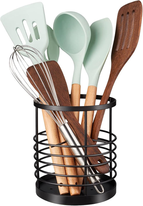RedCall Utensil Holder, Black Metal Spatula Holder for Kitchen Countertop, Cooking Utensil Organizer, Stainless Steel