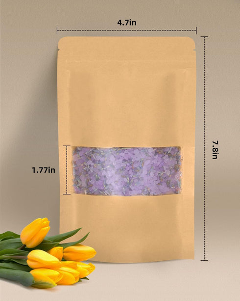 50pcs Kraft Bags with Window, 4.7x7.8 Inches Brown Reusable Zip Lock Food Storage Pouches