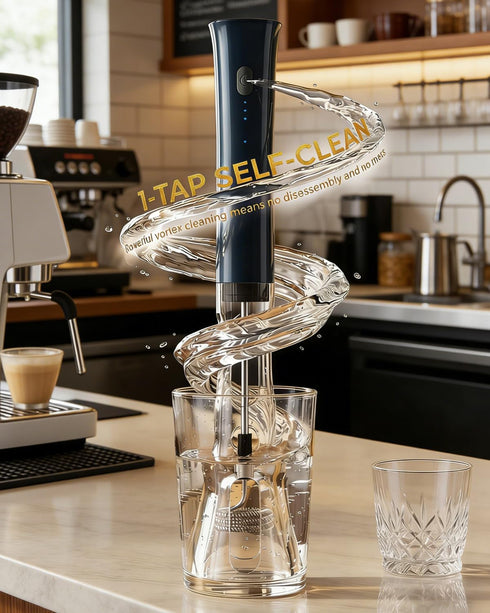 2 Milk Frother Handheld Rechargeable, Low Noise Electric Coffee Frother Wand with Stand, Stainless Steel Shaft