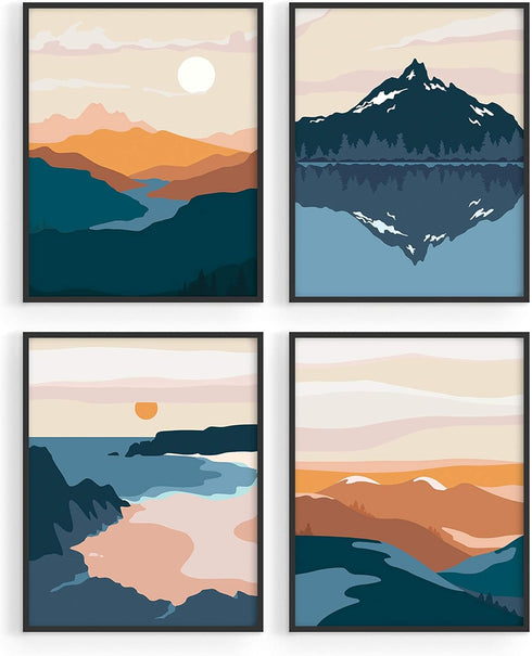 HAUS AND HUES Nature Wall Art - Mountain Landscape, Geometric Abstract Adventure Decor