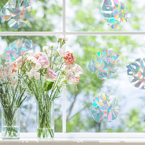 GORGECRAFT 6x7 Inch Leaf Window Clings, Static Rainbow Window Stickers, Anti-Collision Glass Decals for Decor