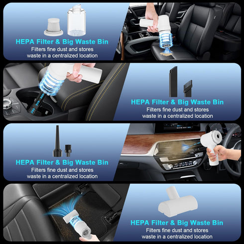 Handheld Vacuum Cordless 13000pa, Portable Mini Vacuum Cleaner with LED Light for Car and Home (White)
