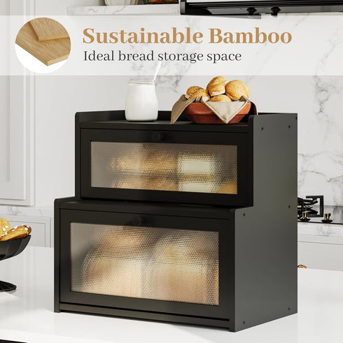 AUGOHCMIL Countertop, Bread Box for Kitchen Large Bamboo Bread Storage Container with Double Layer, Bread Holder