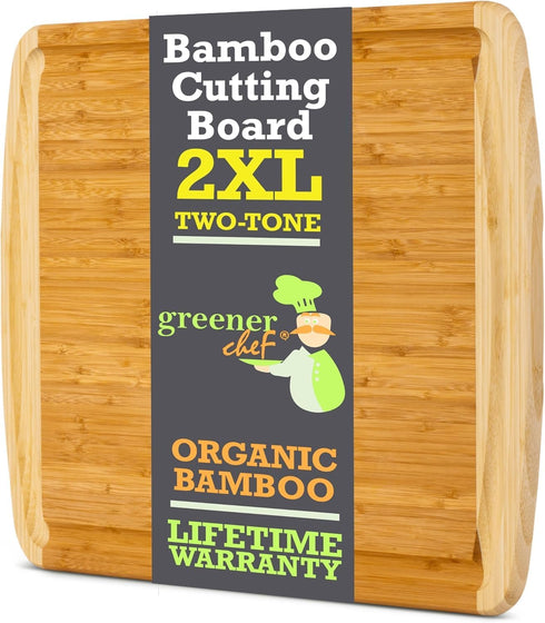 24 Inch 2XL GREENER CHEF Bamboo Cutting Board with Lifetime Replacement - Extra Large Wooden Butcher Block for Kitchen