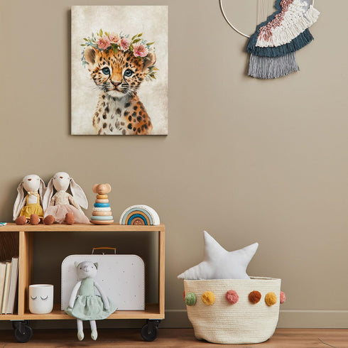 12x16 Inches Nursery Wall Decor Lovely Baby Leopard with Garland Pictures Print on Canvas Cute Animal Portrait Poster