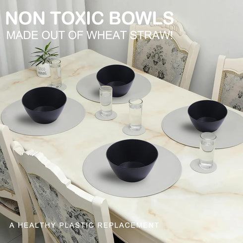 supernal 12pcs Cereal Bowls, Unbreakable Black Wheat Straw, Microwave & Dishwasher Safe, Lightweight Reusable Bowls