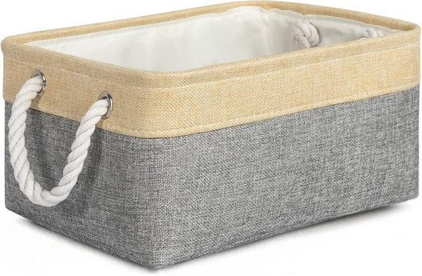 TheWarmHome Decorative Basket, Rectangular Fabric Storage Bin Organizer with Handles for Clothes Storage (Gold&Grey)