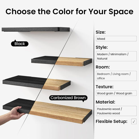OrganizerBlackSet 3 BAYKA Wall Mounted Floating Shelves, Wood Floating Wall Shelf for Books & Decor, Small Space-Saving