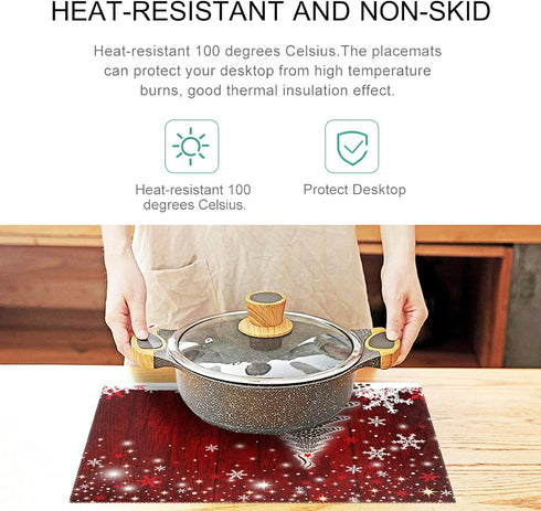 Naanle Winter Holiday Christmas Placemats Set of 4, Christmas Tree with Snowflake Heat-Resistant Washable Table Place