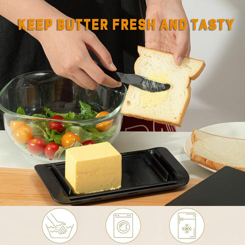 Countertop 2 Butter Dish with Lid, Large Butter Dish with Lid for Built-in Knife Slot Butter Keeper for Kitchen