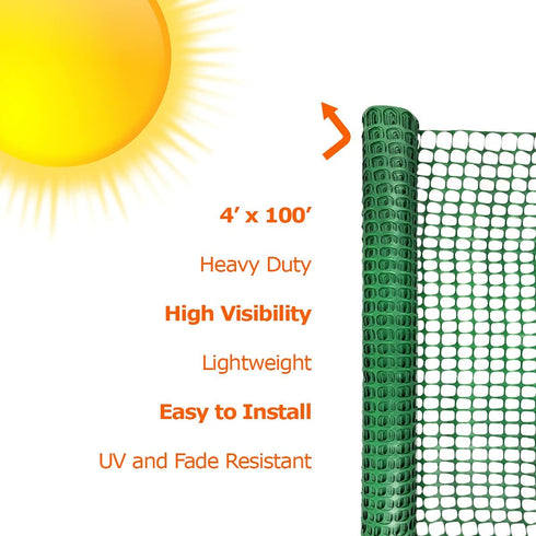 4'x100' 1 100FT Ashman Plastic Mesh Fence, Construction Barrier Netting, Green, Feet, Roll, Garden Fencing, Fences