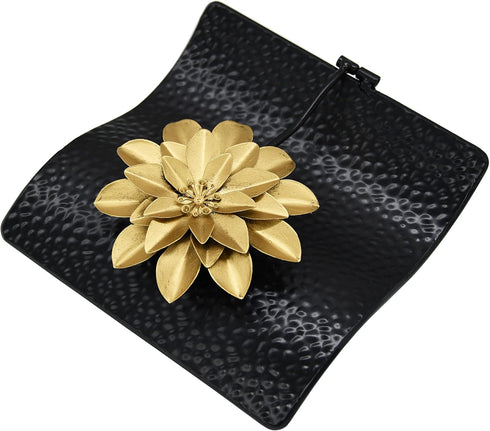 Counter OwlGift Black Flat Napkin Holder w/Golden Flower Weighted Arm, Metal Cocktail Napkin Dispenser, Kitchen Paper
