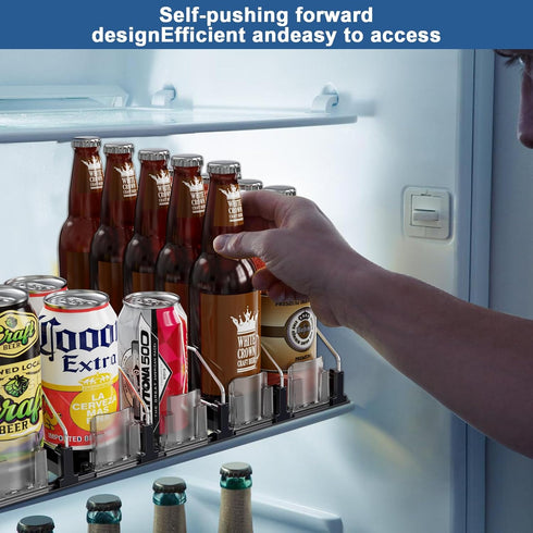 JUNMEI 12oz 16oz 20oz Drink Organizer for Fridge, Adjustable Width Soda Can Dispenser, 15" D, Black, 3 Rows