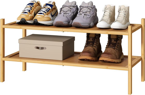 kiplant Bamboo Shoe Rack, 2-Tier Shoe Rack for Entryway, Free Standing Shoe Racks