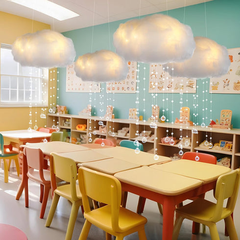 3D Decor(4 Marsui Artificial Cloud Props LED Hanging Cloud Light String Fake Imitation Cotton Classroom School Decor