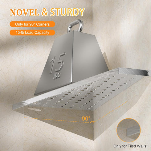mivndeeopu 12" 2-Pcs, 304 Corner Shower Shelf Rustproof Stainless Steel Corner Shower Shelves with Razor Holder Slot