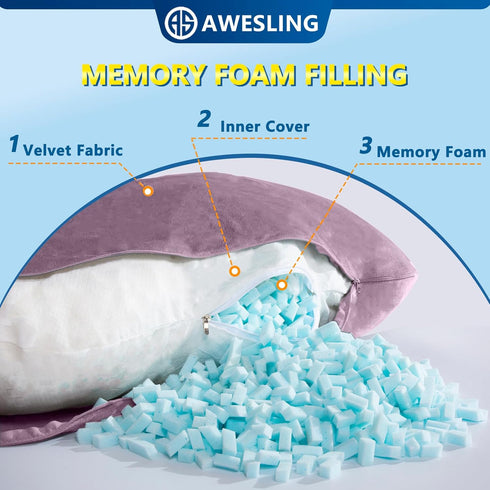 60 inch) Shredded Memory Foam Body Pillow, Pregnancy Pillows for Sleeping, Maternity Pillow for Pregnant Women, Memory