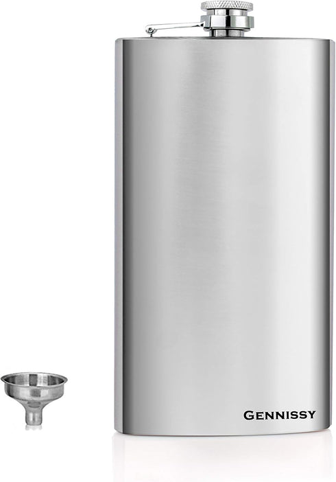GENNISSY 10oz Hip Flask for Liquor, 304 Stainless Steel Silver, Leakproof with Funnel & Cap