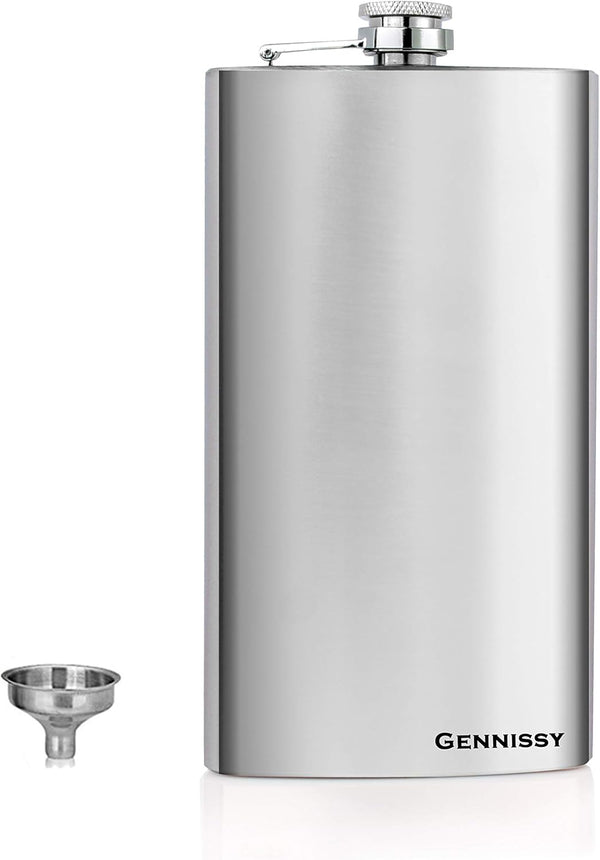 GENNISSY 10oz Hip Flask for Liquor, 304 Stainless Steel Silver, Leakproof with Funnel & Cap