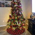 Christmas Tree Skirt Red Black Buffalo Plaid, Small 24 inch Cotton Linen Fabric for Fall Farmhouse Thanksgiving Xmas