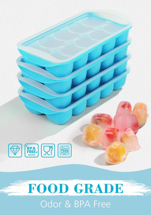 DOQAUS Ice Cube Tray with Lid and Bin, 4 Pack Ice Trays for Freezer, Easy Ice Pop Out Silicone Ice Cube Trays for Freezer with Cover, Stackable Storage Compact Ice Bucket Kits for Popsicles by DOQAUS