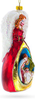 Angel Above Nativity Scene Blown Glass Christmas Ornament