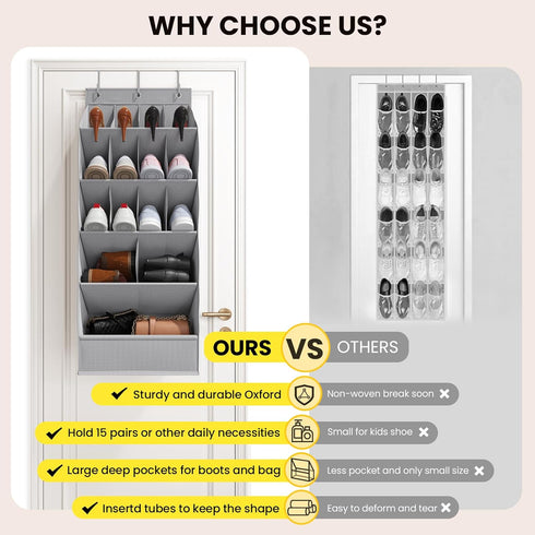 18 Closet Pairs Over the Door Shoe Organizer, Shoe Rack for Door with Large Breathable Pockets, Hanging Shoes Rack