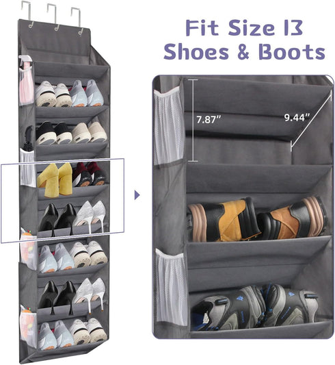 8 8 50lbs 16 Closet 1 Pack Over the Door Shoe Organizer Hanging with Mesh Pockets Wire Large Deep Pockets, Weight