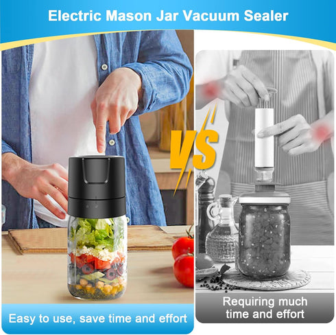 Electric Mason Jar Vacuum Sealer Kit, 2000mAh Battery, Compatible with Wide & Regular Mouth Lids, Black