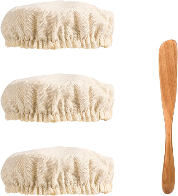 PEUTIER 3pcs Sourdough Starter Jar Cloth Covers with Spatula, Unbleached Fabric Bread Fermentation