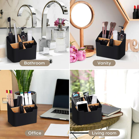 Black Toothbrush Holders for Bathrooms, Electric Toothbrush and Toothpaste Caddy with Bamboo Divider for Countertop