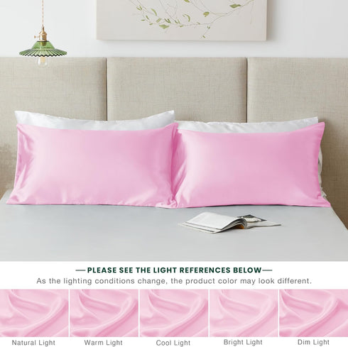 Love's Cabin King Size Satin Pillowcase Set of 2, Similar to Silk, Cooling Pillow Covers for Hair and Skin, Pink