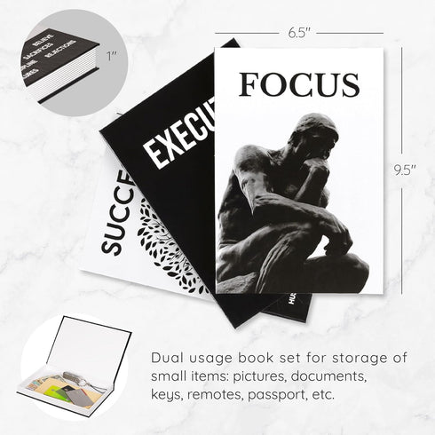 Set 3 Motivational Desk Dcor of Decorative Books for Modern Home Office Decor Shelf Aesthetic Black & White Faux/Fake