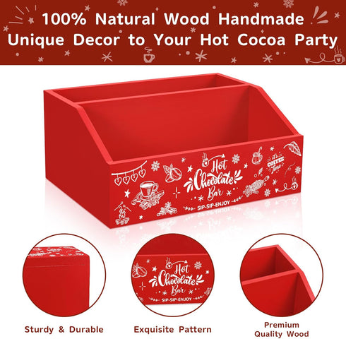 2 QIKSION Pcs Hot Cocoa Bar Station Supplies, Wood Hot Chocolate Bar Organizer Accessories, Chocolate Bar Containers