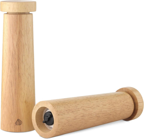 Navaris Salt and Pepper Mill Set - Adjustable Rubber Wood Grinders with Ceramic Core