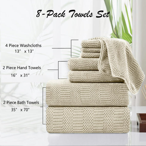 8 Set-2 Sheets,2 Towels,4 Washcloths-600GSM Oliven Pcs Tan Oversized Bath Towel Extra Large Bath Hand Soft Highly