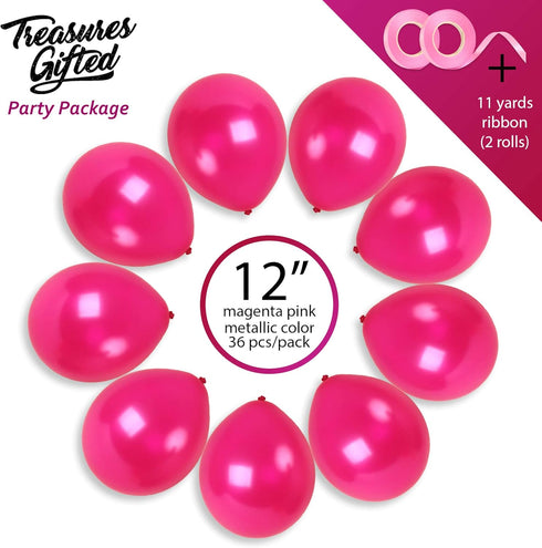 Treasured 36 Metallic Magenta Balloons - Dark & Bright Pink, 12 Inch Latex Balloons