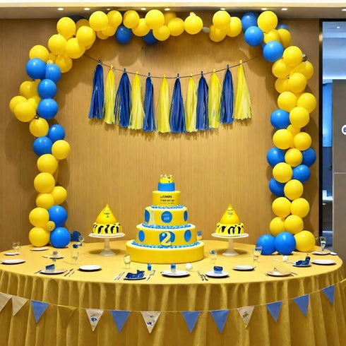 Aimto 20pcs Blue and Yellow Shiny Tassel Garland Banner, Tissue Paper Tassels for Party Decorations
