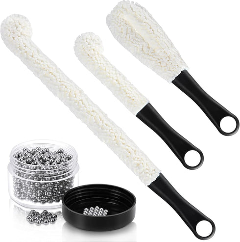 3 Pieces Decanter Cleaning Brush and 400 Reusable Cleaning Beads for Wine Decanters, Goblets, Glasses, Cups (Black