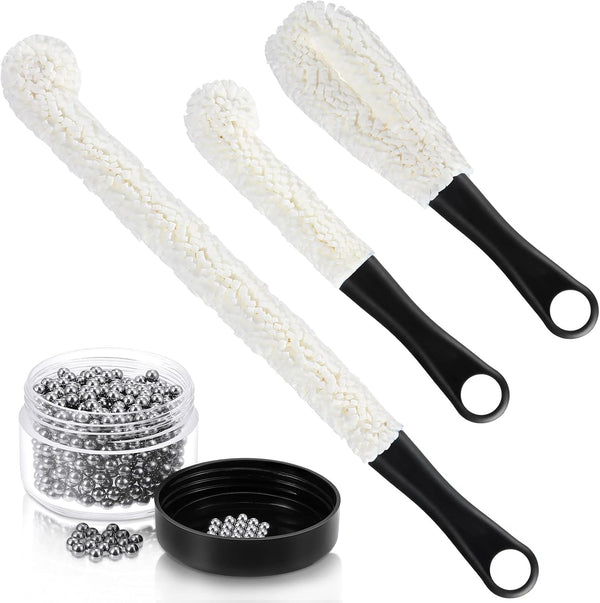 3 Pieces Decanter Cleaning Brush and 400 Reusable Cleaning Beads for Wine Decanters, Goblets, Glasses, Cups (Black