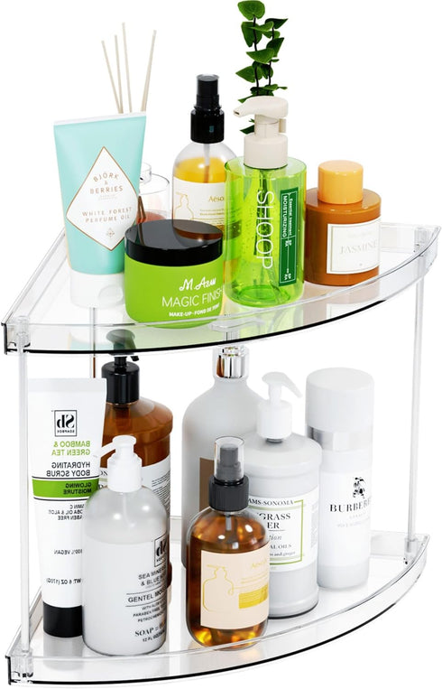 Yieach Clear Corner Bathroom Counter Organizer,2Tier Tiered Countertop Corner Shelf for Perfume,Beauty Products,Makeup