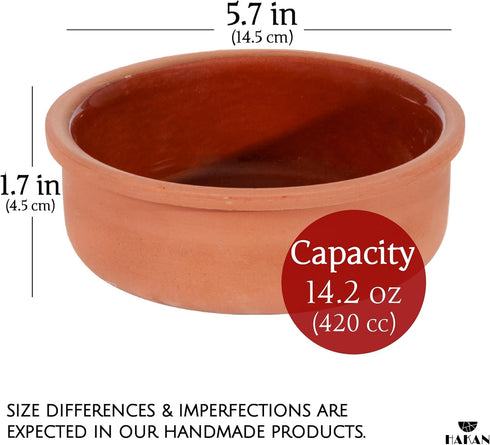 Set 4, 5.7-inch 14.2 Oz 4 420 Hakan Athens Clay Bowl of Terracotta Bowls, Ancient Pottery, Glazed Inside Cooking Clay