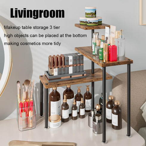 Corner Shelf Countertop Organizer, 3 Tier Adjustable Kitchen Corner Shelves for Bathroom and Coffee Area (Black)