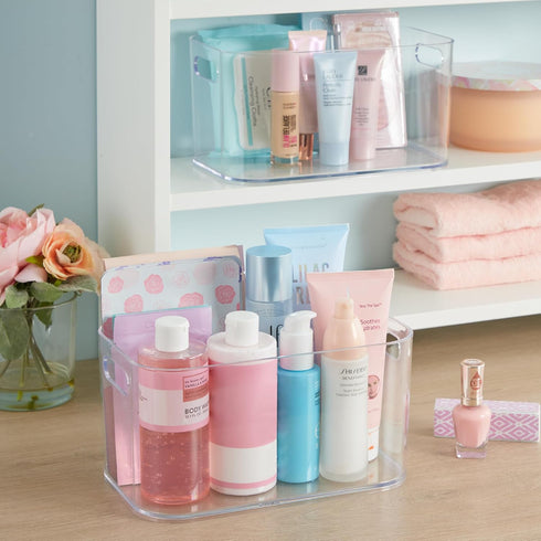 STORi Bliss 10" x 6" Open Compartment Clear Plastic Organizer, Rectangular Makeup & Vanity Container, Set of 2